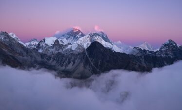 Snow-covered Mount Everest summit
