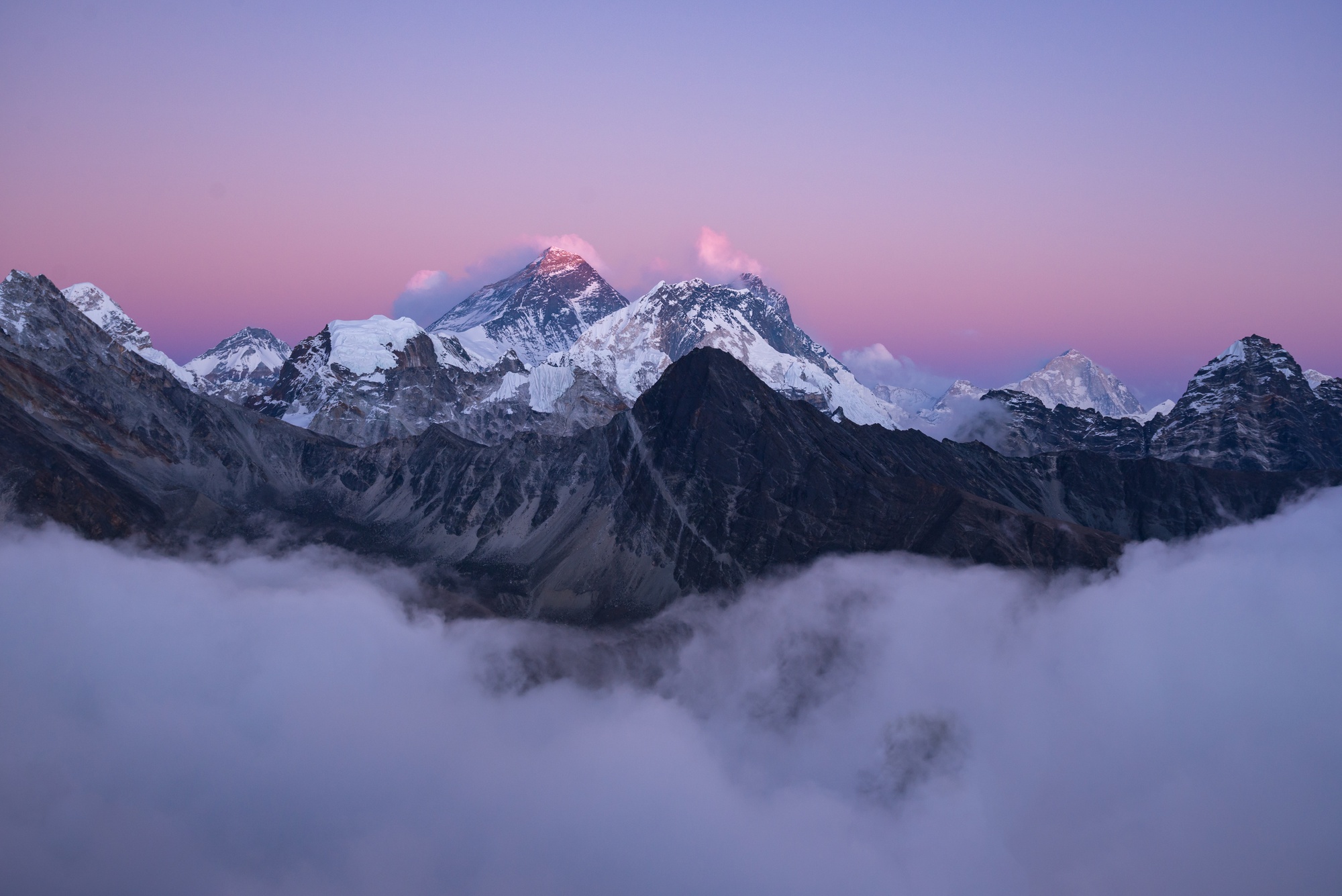 Snow-covered Mount Everest summit
